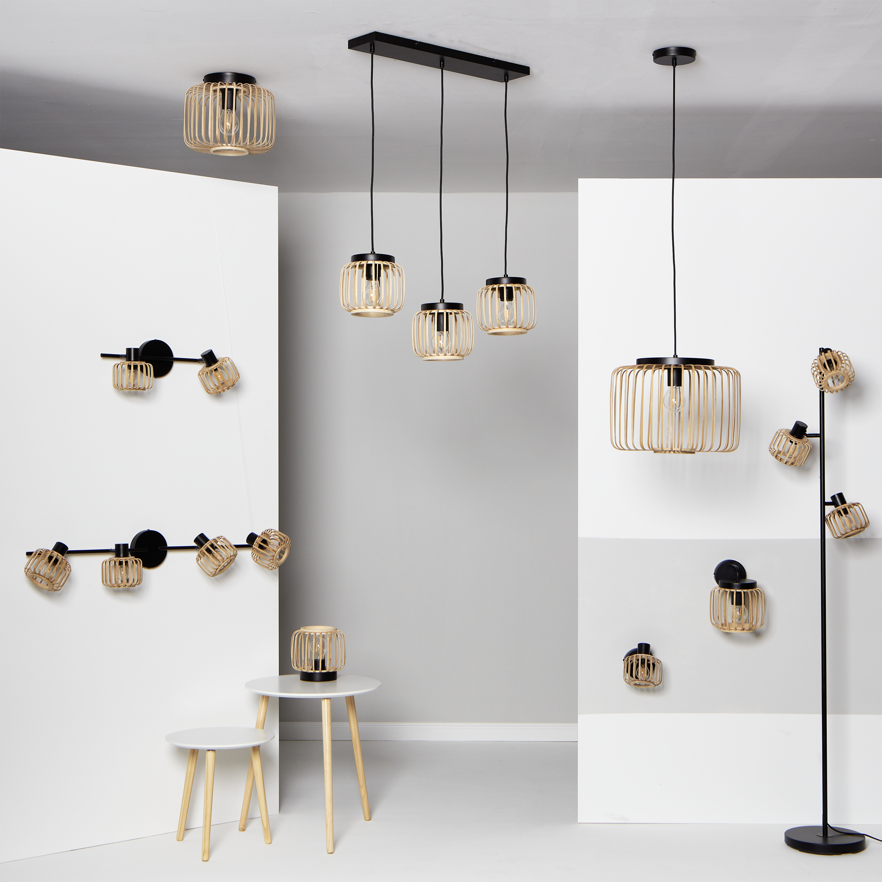 Applique murale E27, acier / bambou, beige, Pecan Bambou, INSPIRE - 9