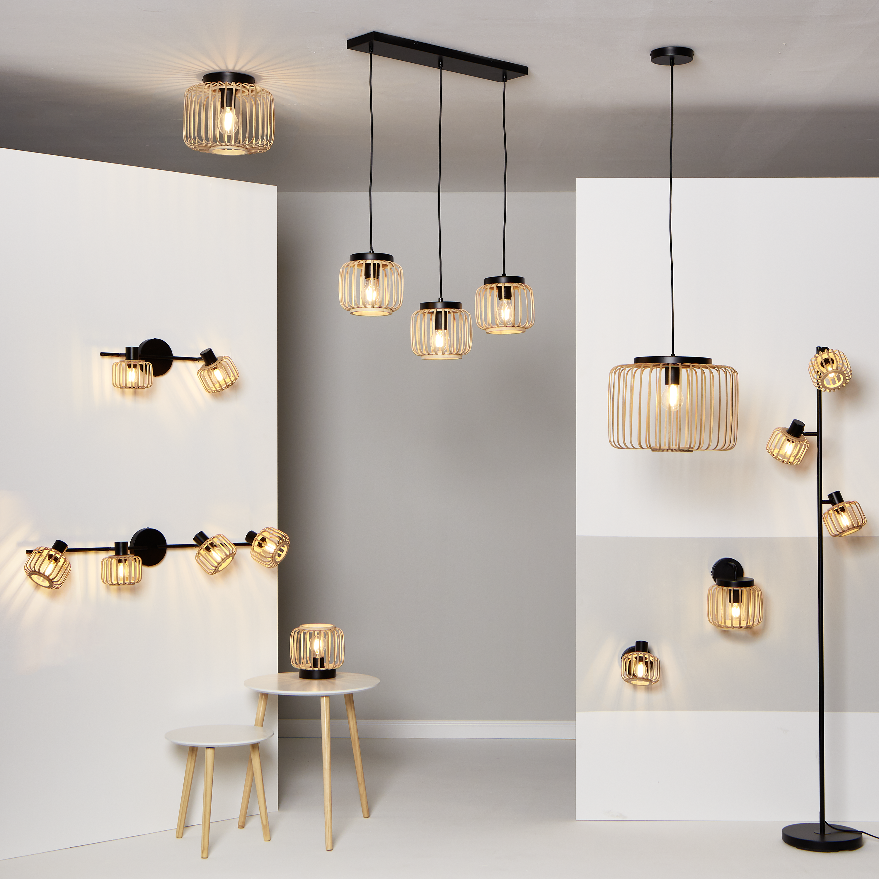 Applique murale E27, acier / bambou, beige, Pecan Bambou, INSPIRE - 10