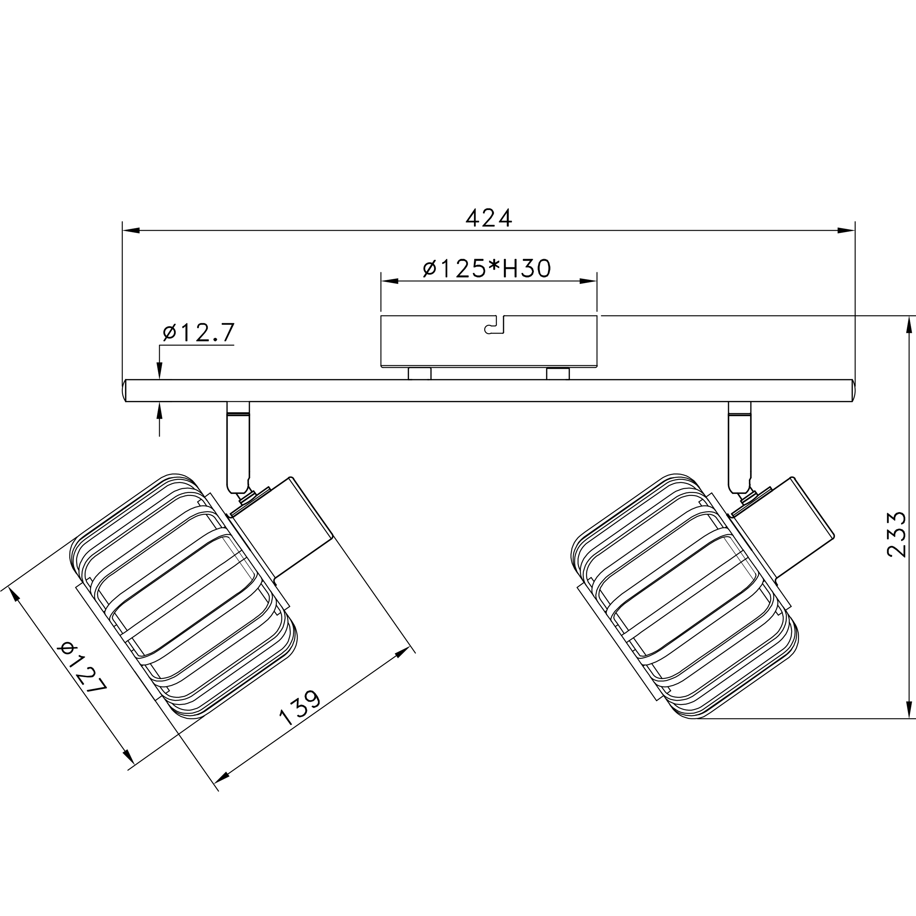 Listwa reflektorowa Pecan czarno-beżowa 2 x E14 Inspire - 15