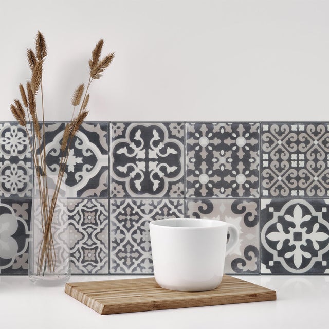 Piastrella adesiva Vintage Arezzo SMART TILES bianco e nero 22.86 x 22.86 cm, spessore 2 mm confezione da 4 pezzi