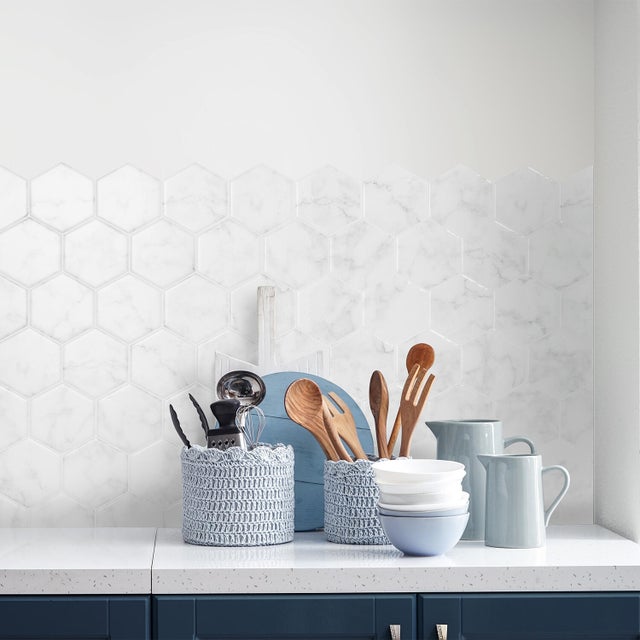 Piastrella adesiva Hexa Yule SMART TILES bianco e grigio 25 x 30 cm, spessore 2 mm confezione da 4 pezzi