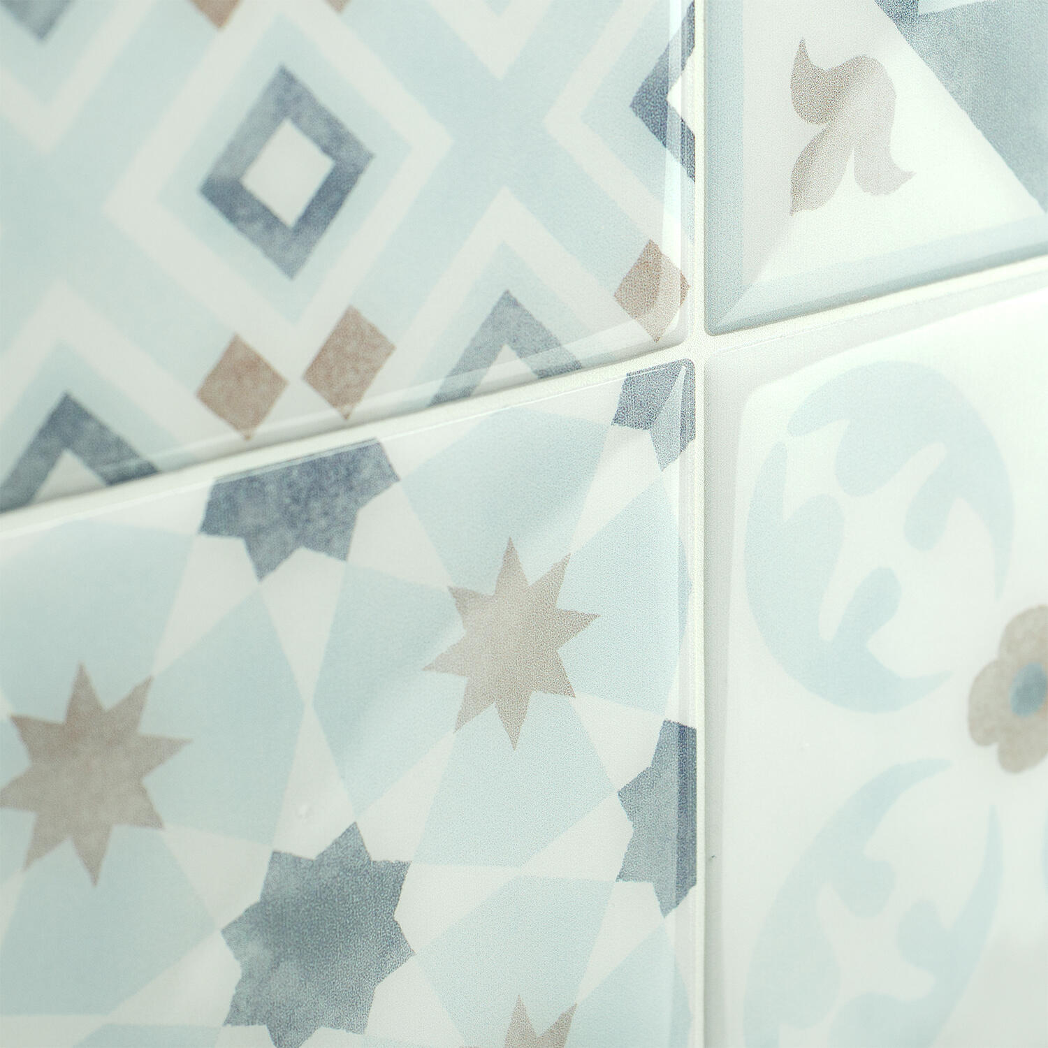 Piastrella adesiva Vintage Parma SMART TILES bianco e blu e giallo 22.86 x 22.86 cm, spessore 2 mm confezione da 4 pezzi - 4