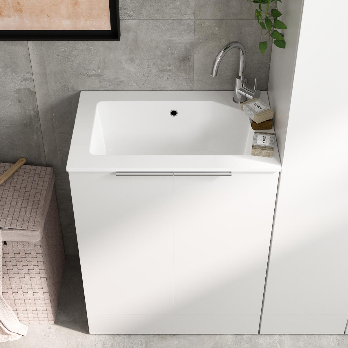 Mobile lavanderia Jnka 2 ante in truciolare bianco opaco P 45 x L 70 x H 89 cm - 9