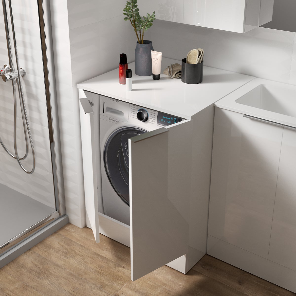 Mobile coprilavatrice Jnka 2 ante in truciolare bianco opaco P 66 x L 70 x H 91 cm - 2