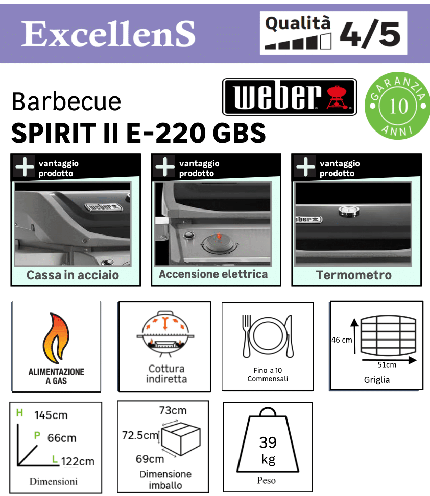 Barbecue a gas WEBER Spirit II E-220 GBS 2 bruciatori - 7