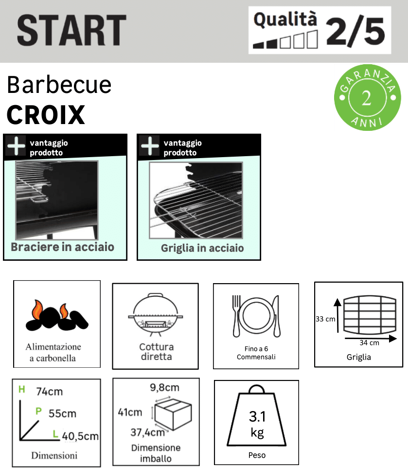 Barbecue a carbonella Croix 36 x 36 cm - 14