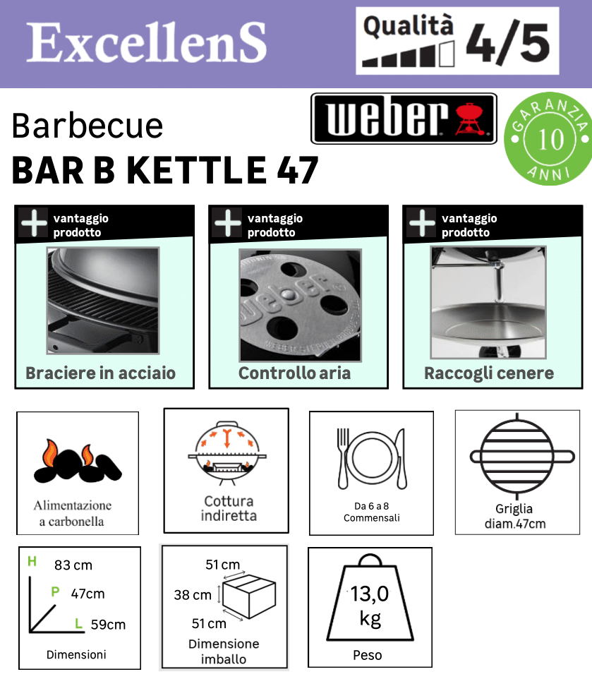 Barbecue a carbonella Bar B Kettle WEBER ø 47 cm - 11