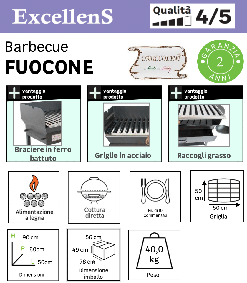 Barbecue a legna Fuocone CRUCCOLINI P 80 x L 50 x H 110 - 3