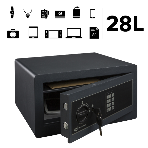 Caja fuerte superficie STANDERS, digital + llave de emergencia, 28L ...