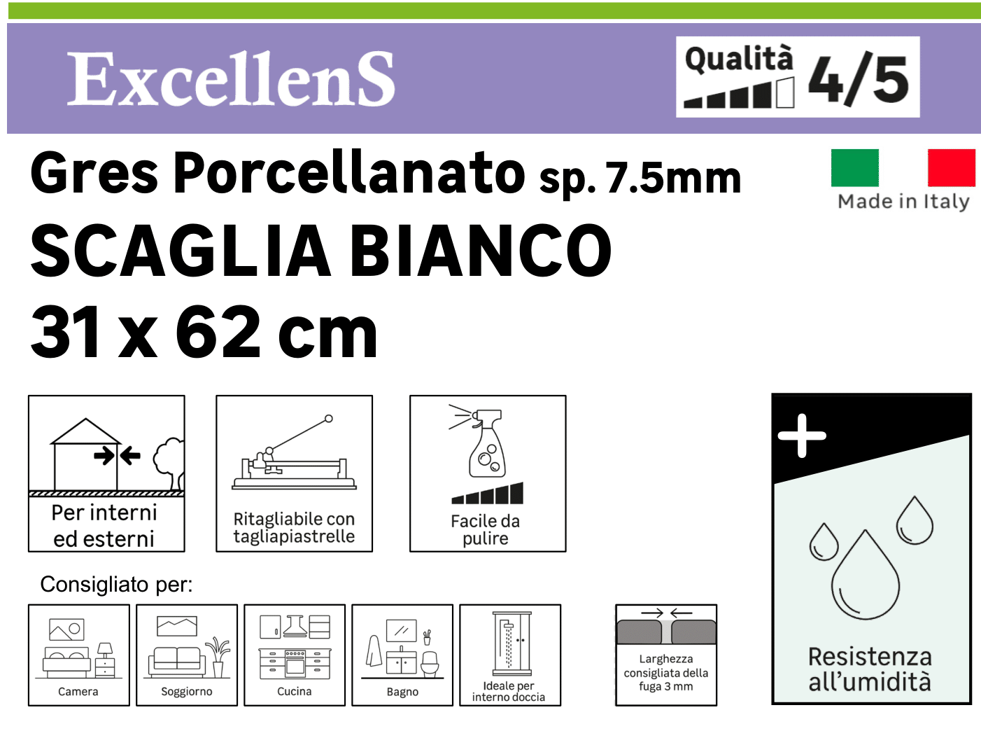 Rivestimento decorativo in gres porcellanato Scaglia bianco da interno / esterno 1.35 m² - 4