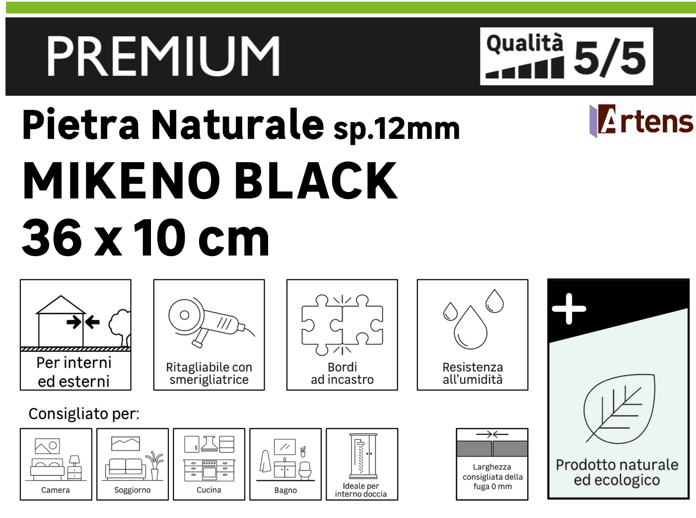 Rivestimento decorativo in pietra Mikeno nero da interno / esterno 0.468 m² - 8
