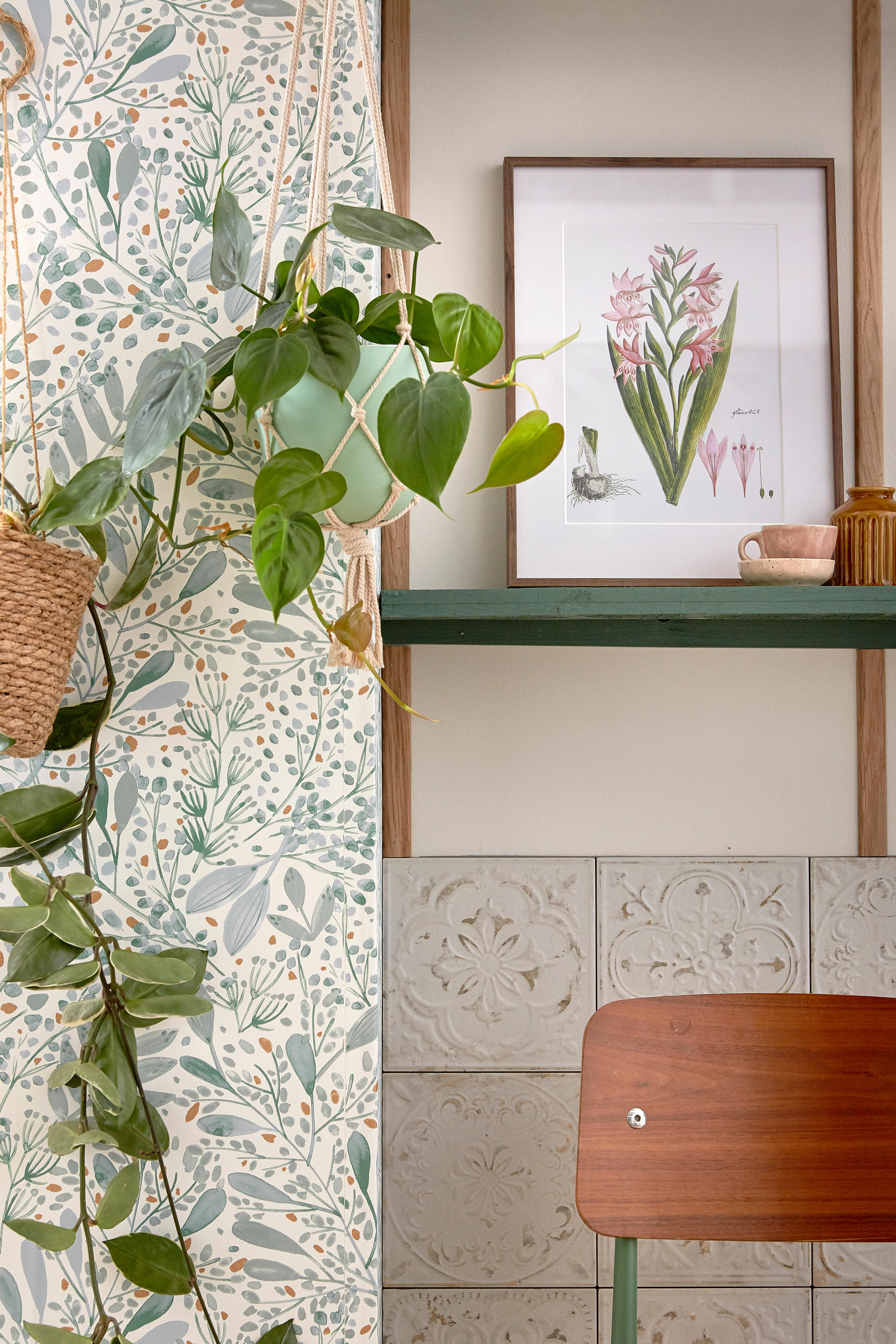 Papier peint intissé Florale Green life joy vert céladon, gris,or - 6