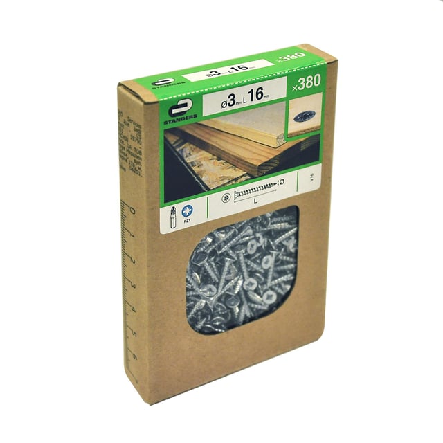 380 vis acier tête fraisée pozidriv STANDERS, Ø3 x L.16 mm