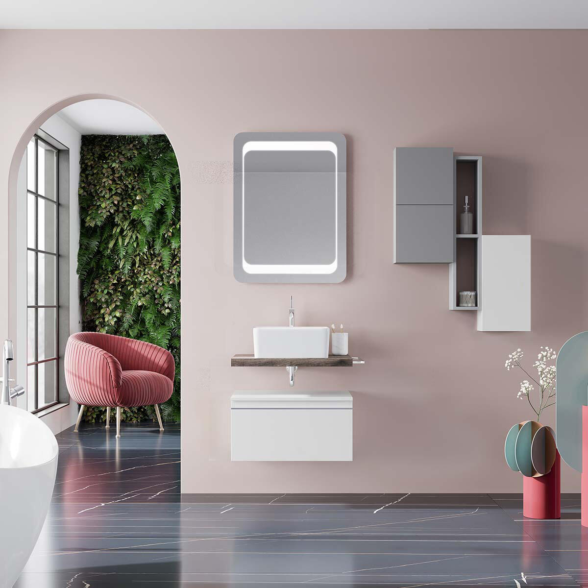 Top per lavabo Kros L 60 x H 4 x P 46 cm rovere fossile truciolare - 3