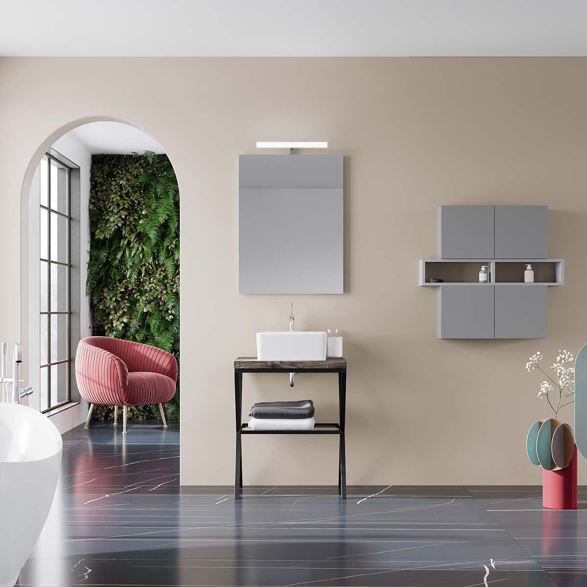 Top per lavabo Kros L 60 x H 4 x P 46 cm rovere fossile truciolare - 2