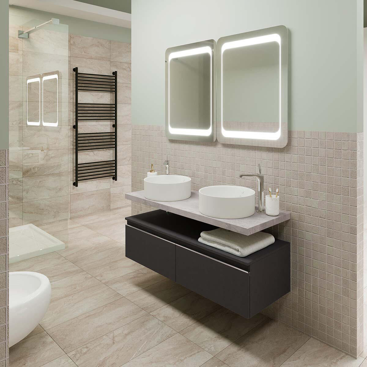 Top per lavabo Kros L 120 x H 4 x P 46 cm beton truciolare - 5