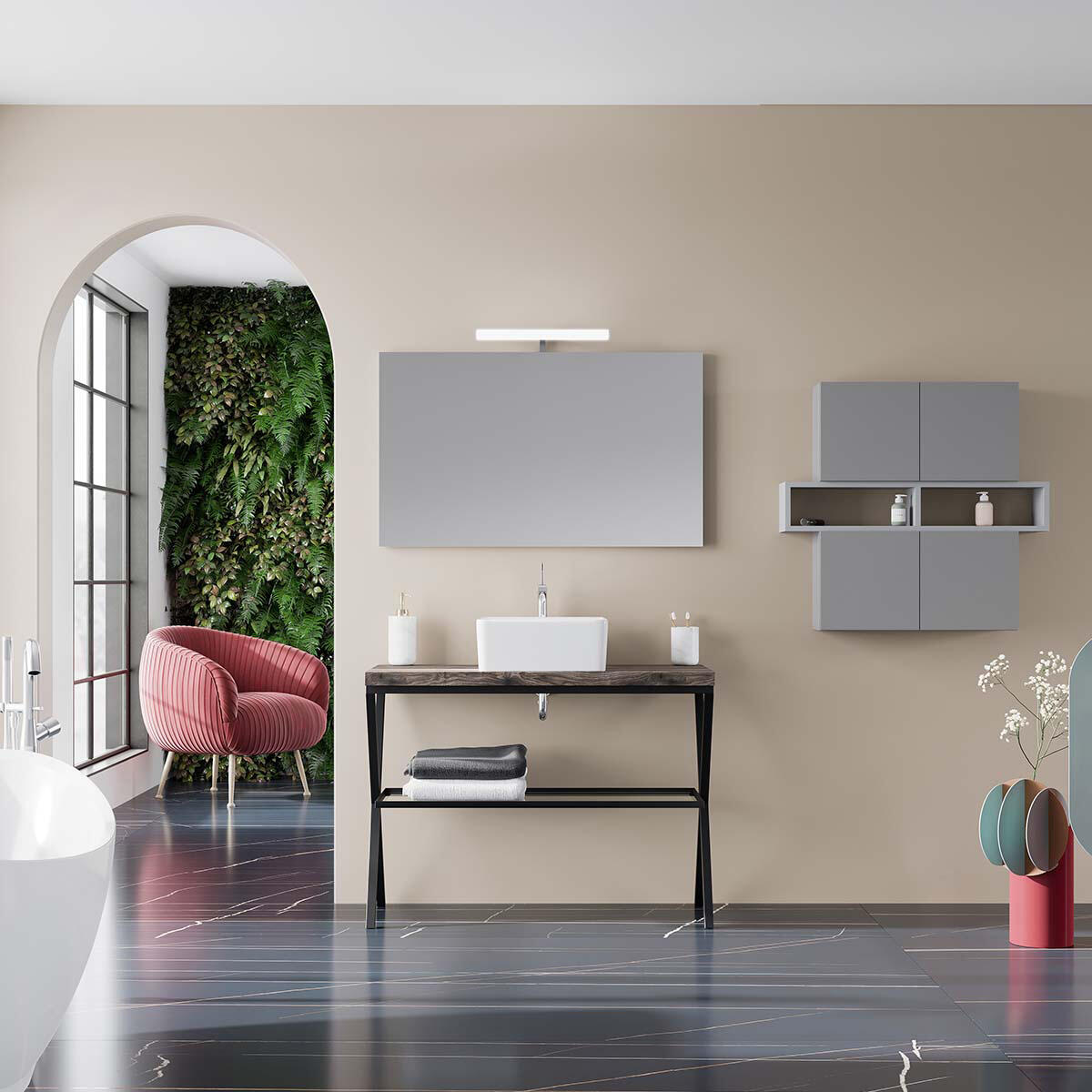 Top per lavabo Kros L 100 x H 4 x P 46 cm rovere fossile truciolare - 4