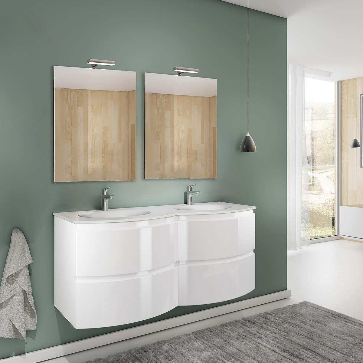 Lavabo a incasso rettangolare Armonia L 140 x H 14 x P 46 cm in resina bianco lucido - 4