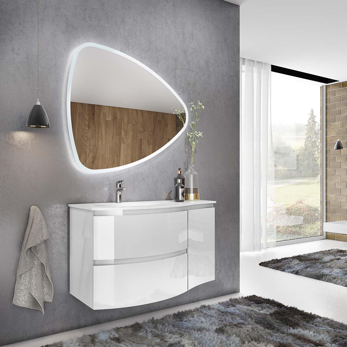 Lavabo a incasso rettangolare Armonia L 105 x H 14 x P 46 cm in resina bianco lucido - 2