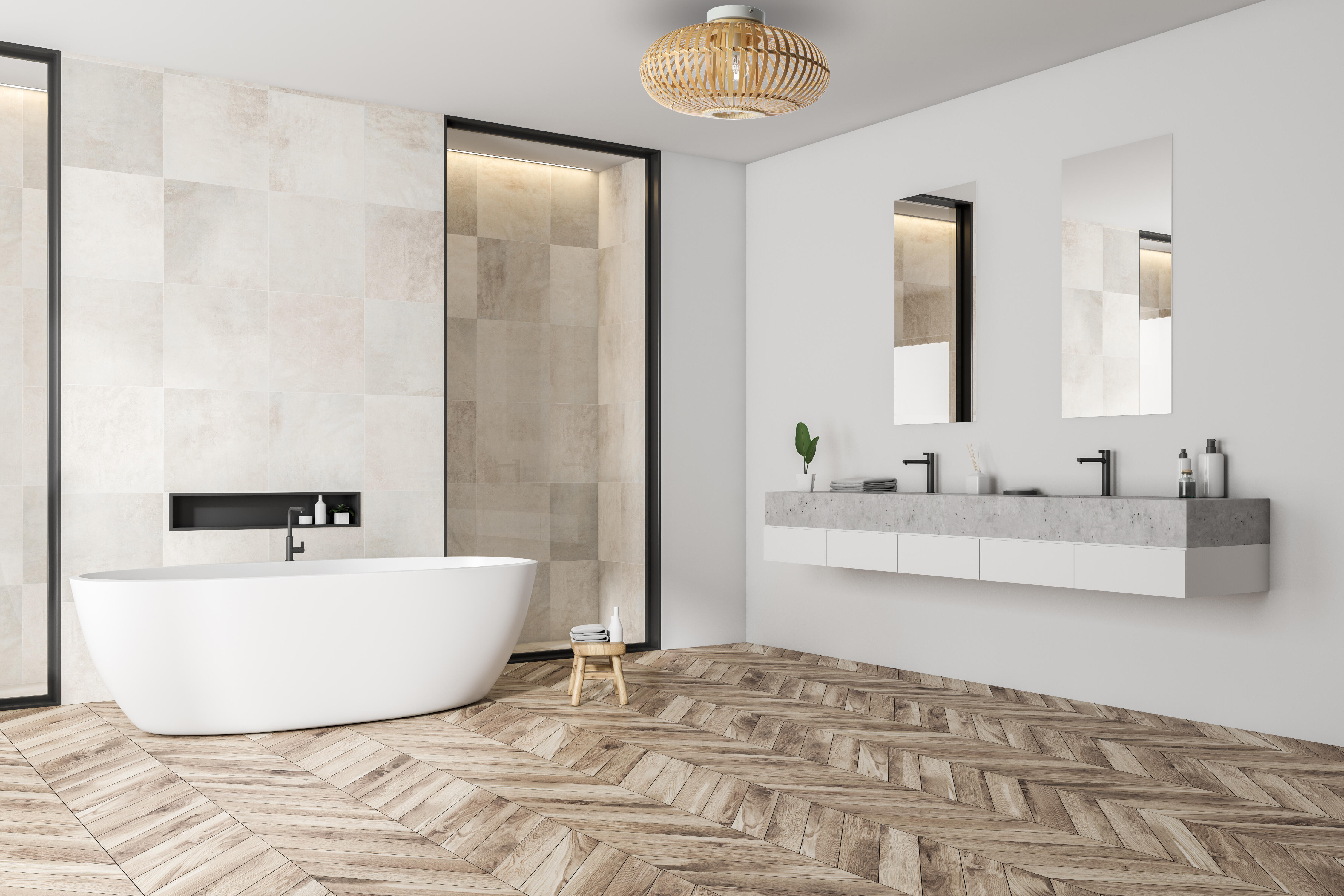 Plafonnier salle de bain Manille E27, D.38 cm, bambou Lussiol - 5