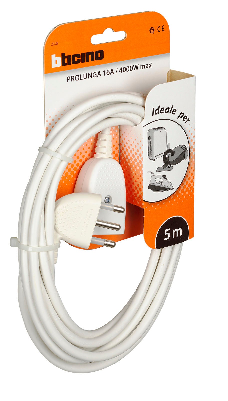 Prolunga elettrica 5m bianco H05VV-F, 3G1 mm² spina 2P+T 16A, presa 2P+T - 4