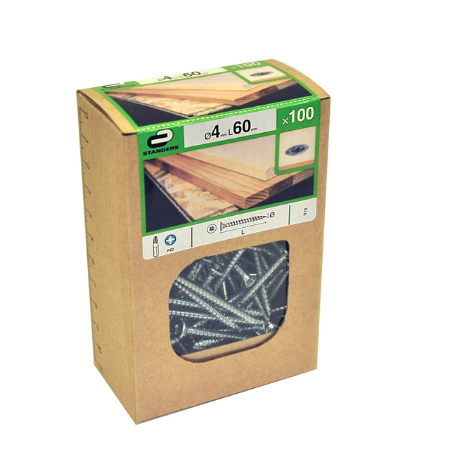 100 vis acier tête fraisée pozidriv STANDERS, Ø4 x L.60.0 mm