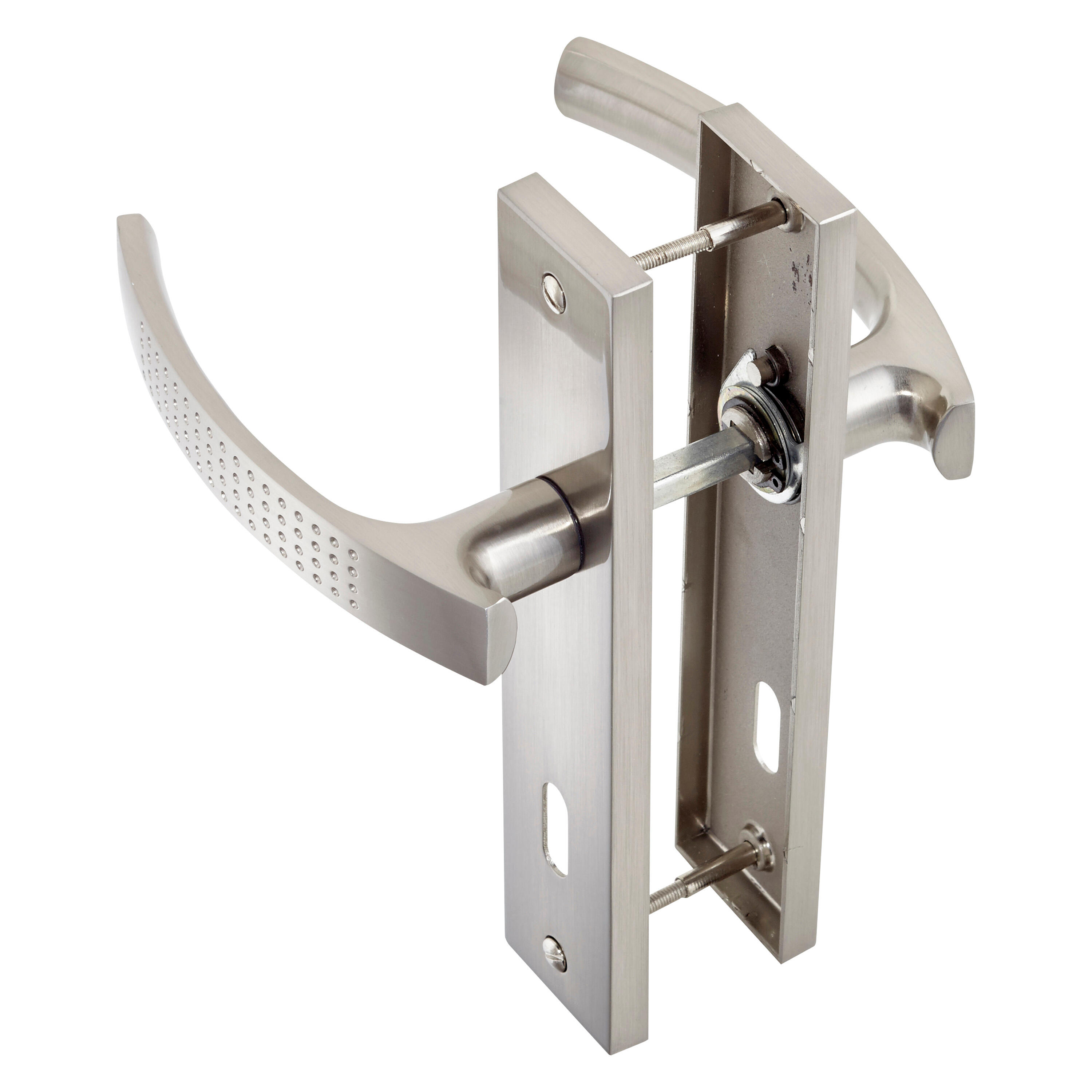 Poignée de porte sur plaque aspect nickel entraxe 165 mm Clé en L ILDA x2 - 3