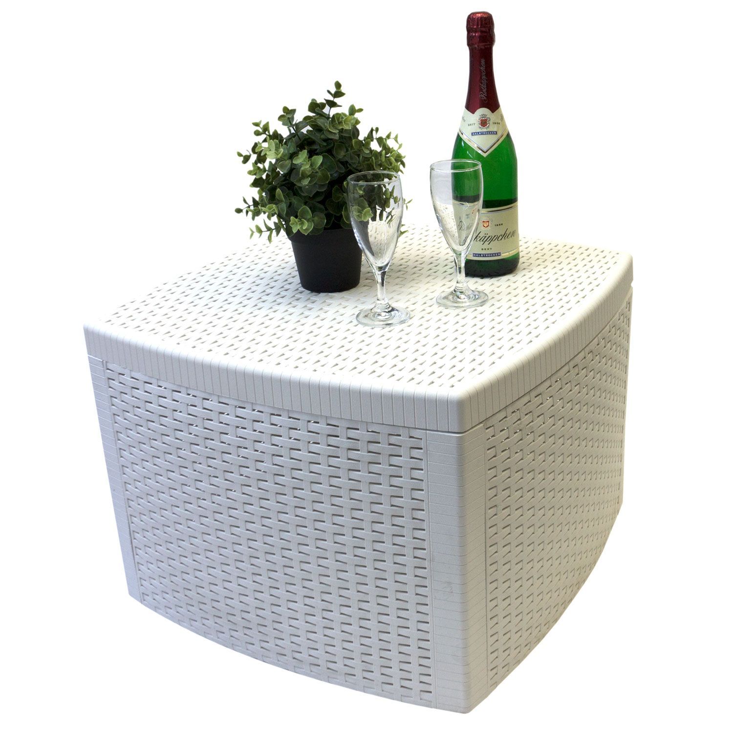 Tavolino da esterno Contenitore Lipari struttura e superficie in resina bianco per 2 persone 53x53cm - 6