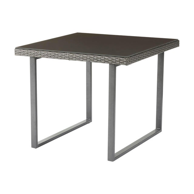 Tavolino da esterno Noa NATERIAL in acciaio con piano in vetro grigio per 6 persone 80x80cm
