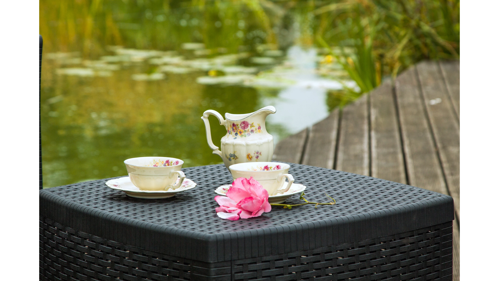 Tavolino da esterno Contenitore Lipari struttura e superficie in resina antracite per 2 persone 53x53cm - 3