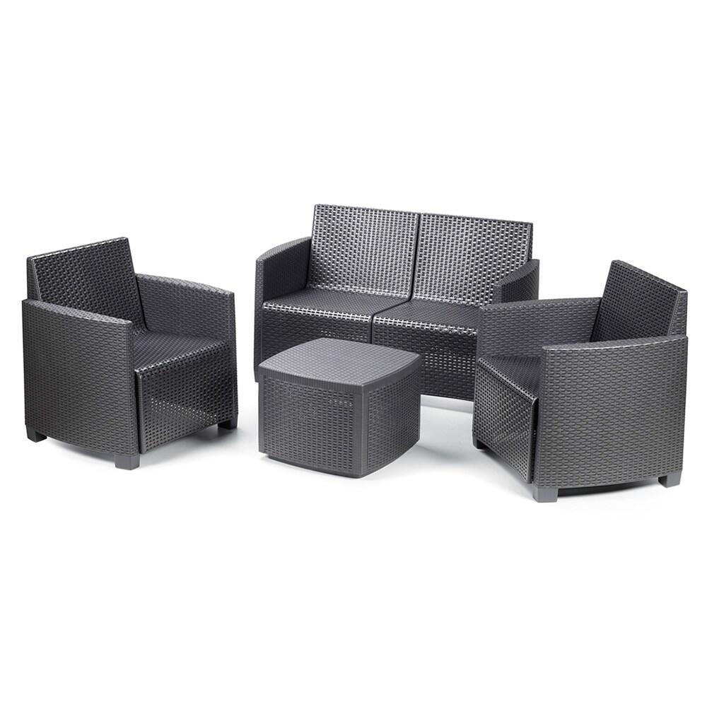 Tavolino da esterno Contenitore Lipari struttura e superficie in resina antracite per 2 persone 53x53cm - 5