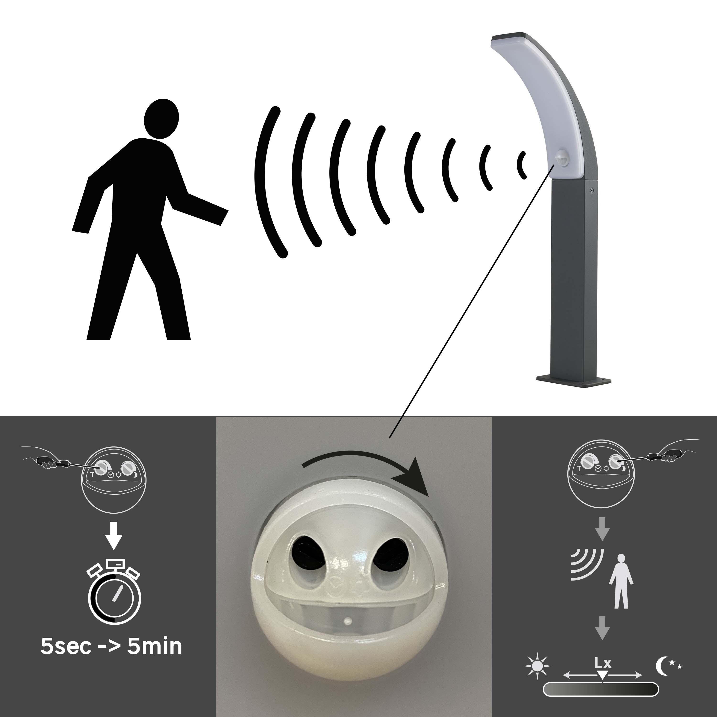 Borne extérieure LED à détection, 1500 Lm anthracite Lakko INSPIRE - 3