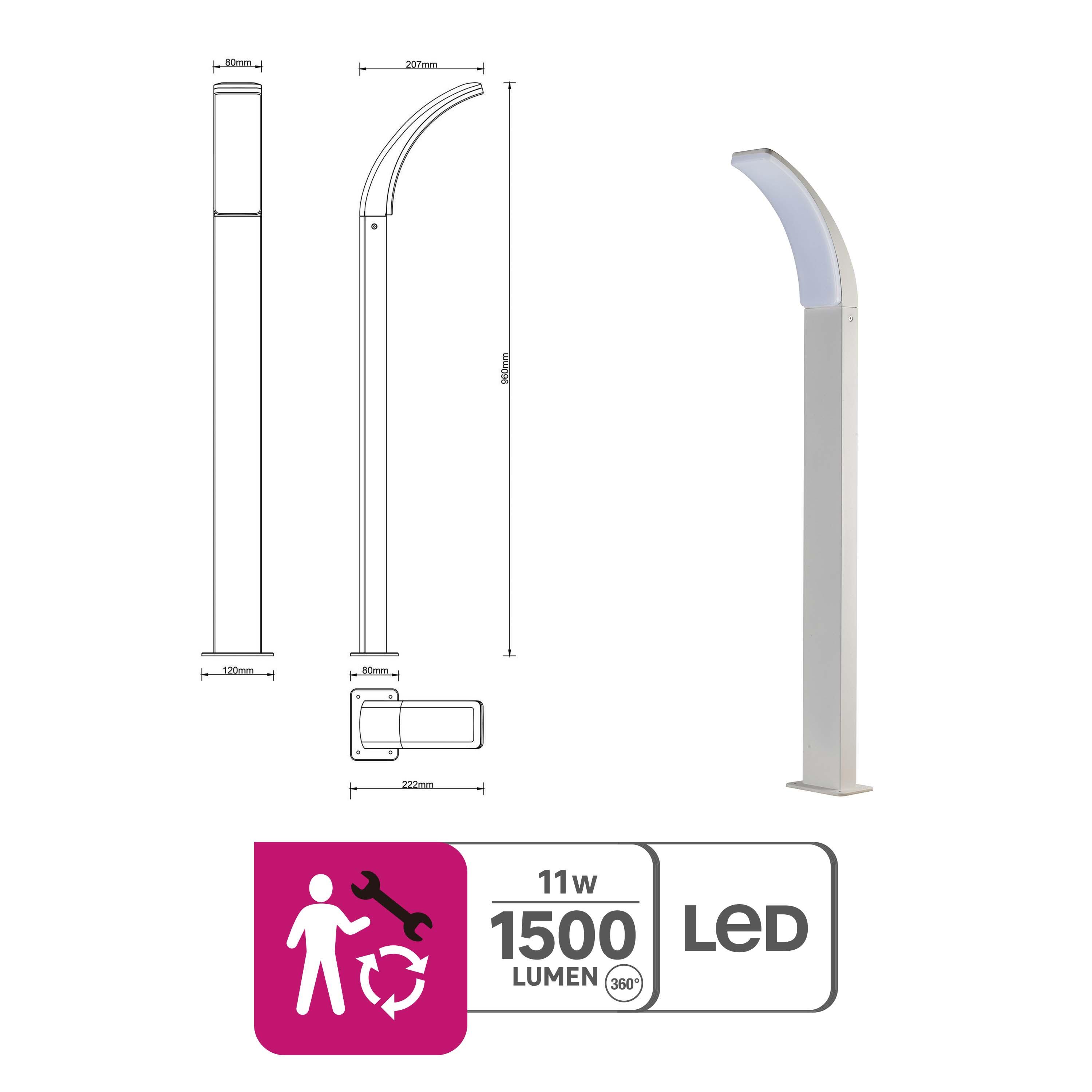 Lampione da giardino LED, Lakko H 96 cm, bianco 1500 LUMEN, IP44 INSPIRE - 11