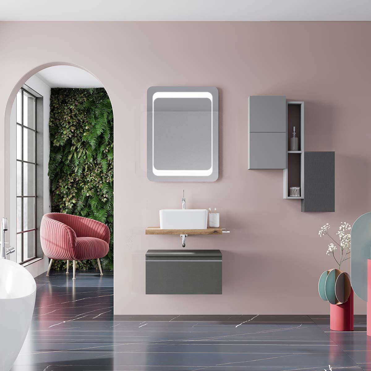 Pensile bagno Ofset lino, 1 anta apertura da sinistra P 15 x L 25 x H 50 cm - 3