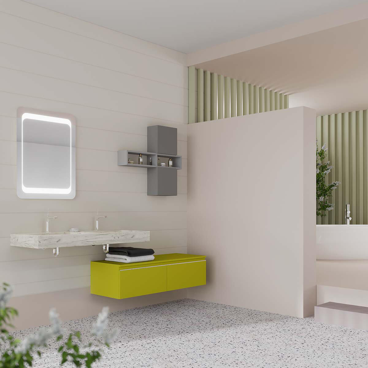 Lavabo a incasso rettangolare doppia vasca IDEEA L 120 x H 12 cm in legno bianco opaco - 3