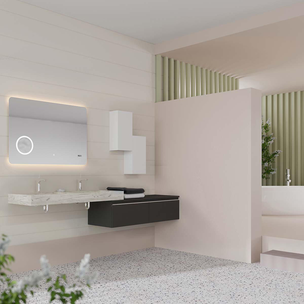 Lavabo a incasso rettangolare doppia vasca IDEEA L 120 x H 12 cm in legno bianco opaco - 2