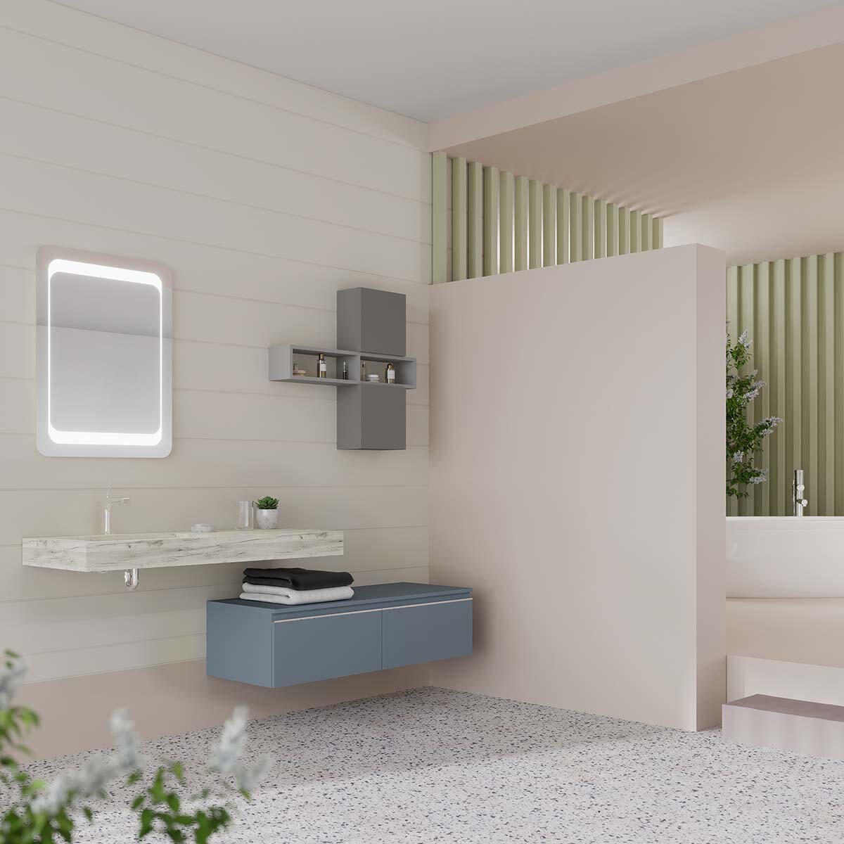 Lavabo a incasso rettangolare vasca a sinistra IDEEA L 120 x H 12 cm in legno bianco opaco - 2