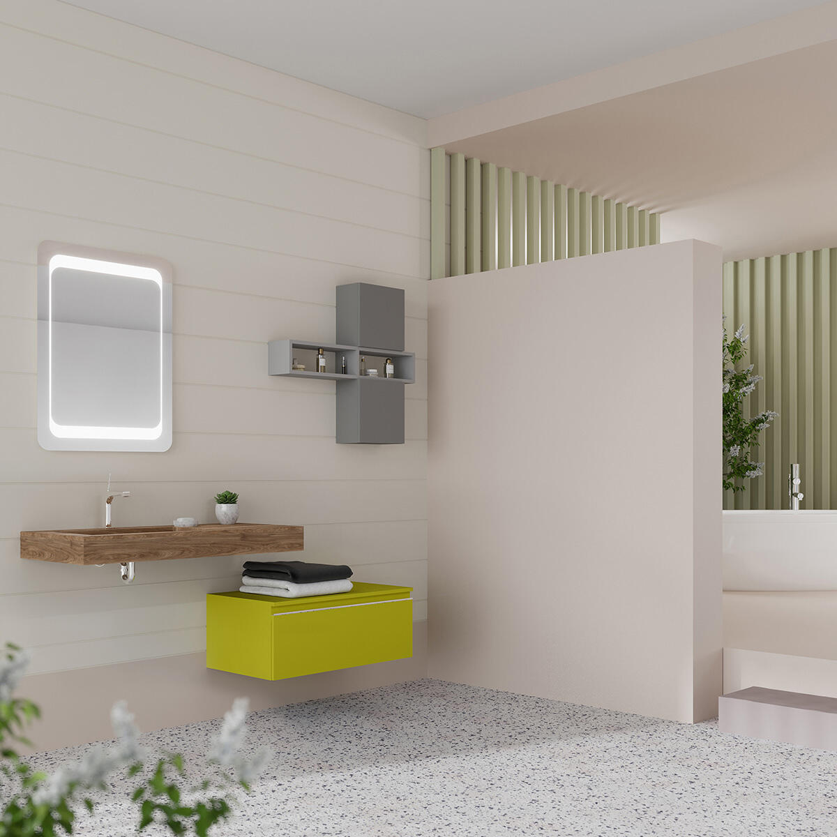 Lavabo a incasso rettangolare vasca a sinistra IDEEA L 100 x H 12 cm in legno beige opaco - 4