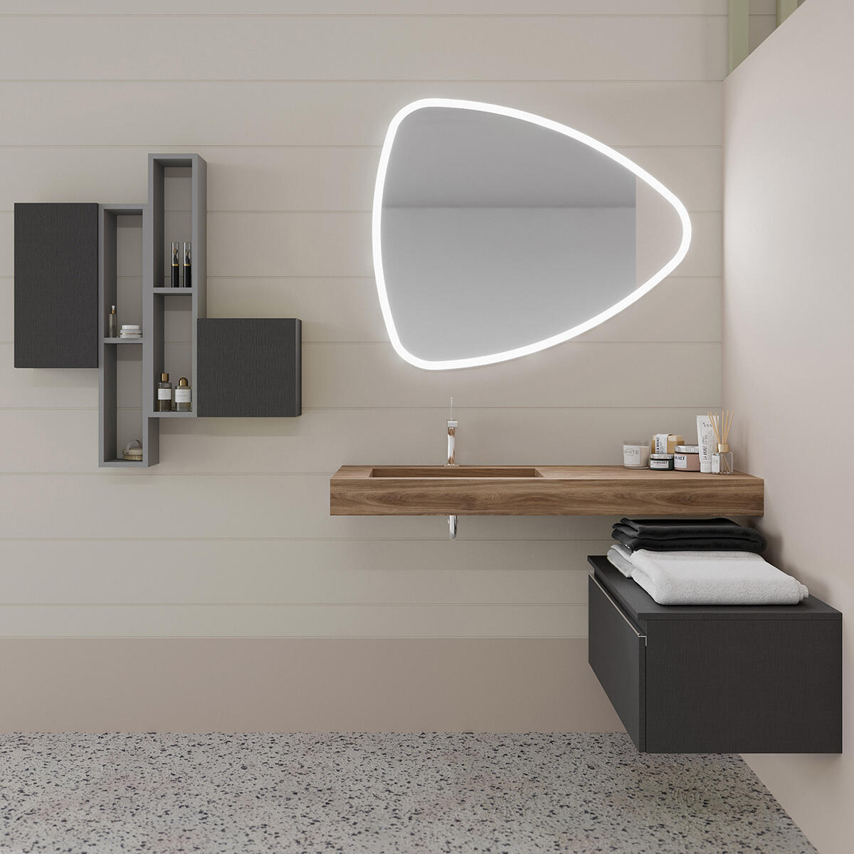 Lavabo a incasso rettangolare vasca a sinistra IDEEA L 100 x H 12 cm in legno beige opaco - 3