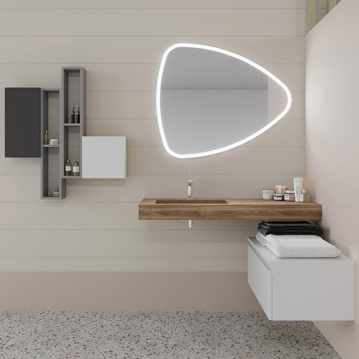 Lavabo a incasso rettangolare vasca a sinistra IDEEA L 100 x H 12 cm in legno beige opaco - 2