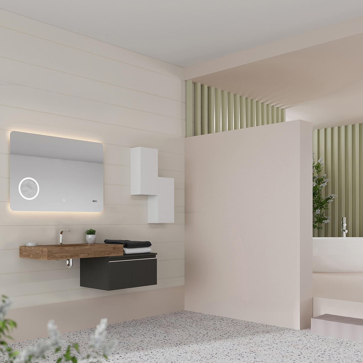 Lavabo a incasso rettangolare vasca centrale IDEEA L 80 x H 12 cm in legno beige opaco - 3