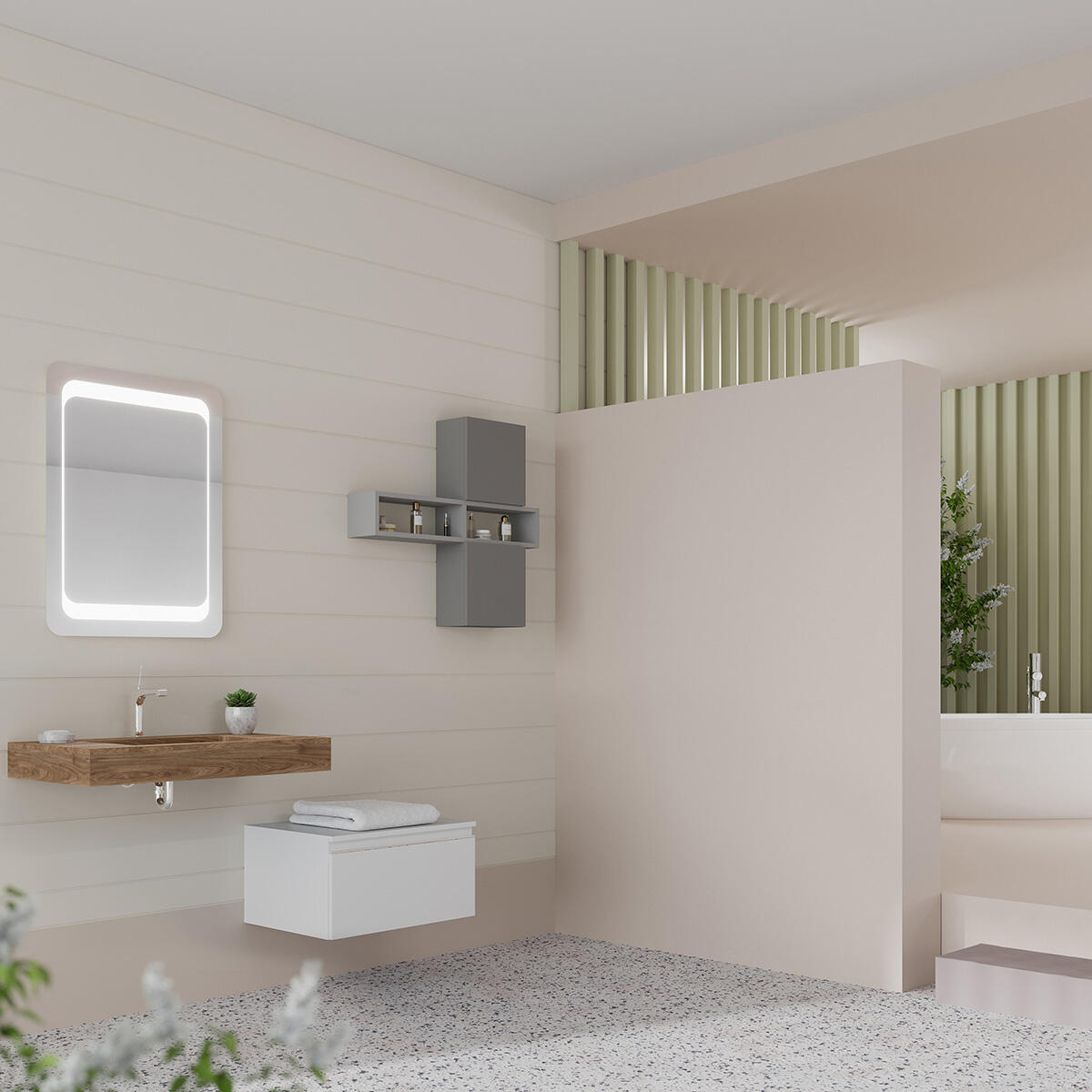 Lavabo a incasso rettangolare vasca centrale IDEEA L 80 x H 12 cm in legno beige opaco - 2