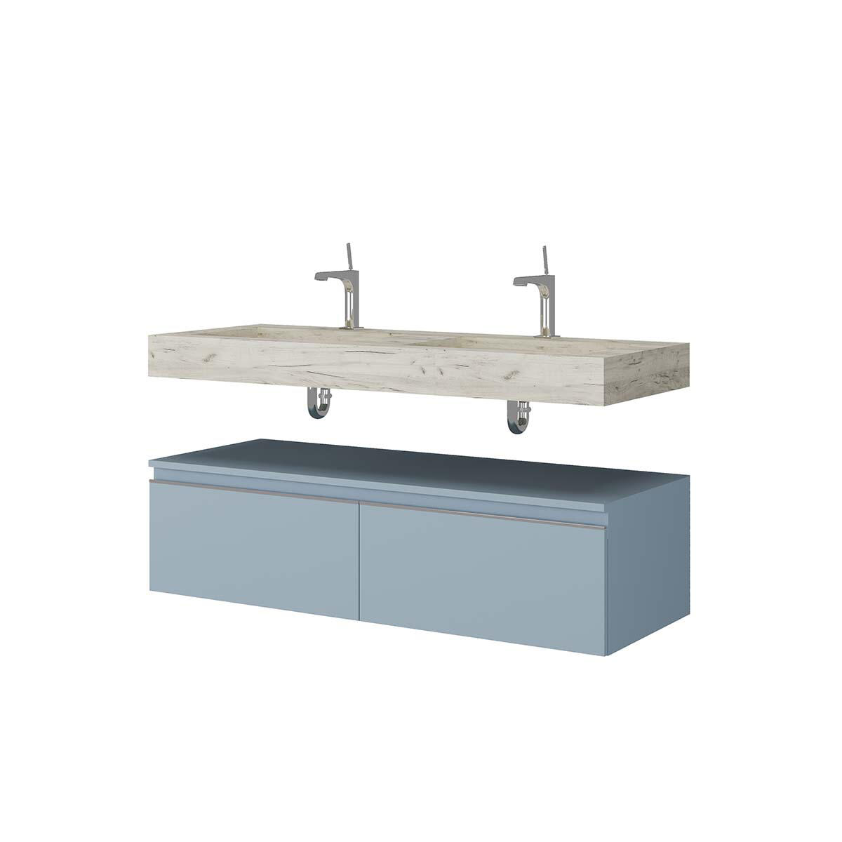 Lavabo a incasso rettangolare doppia vasca IDEEA L 120 x H 12 cm in legno bianco opaco - 7