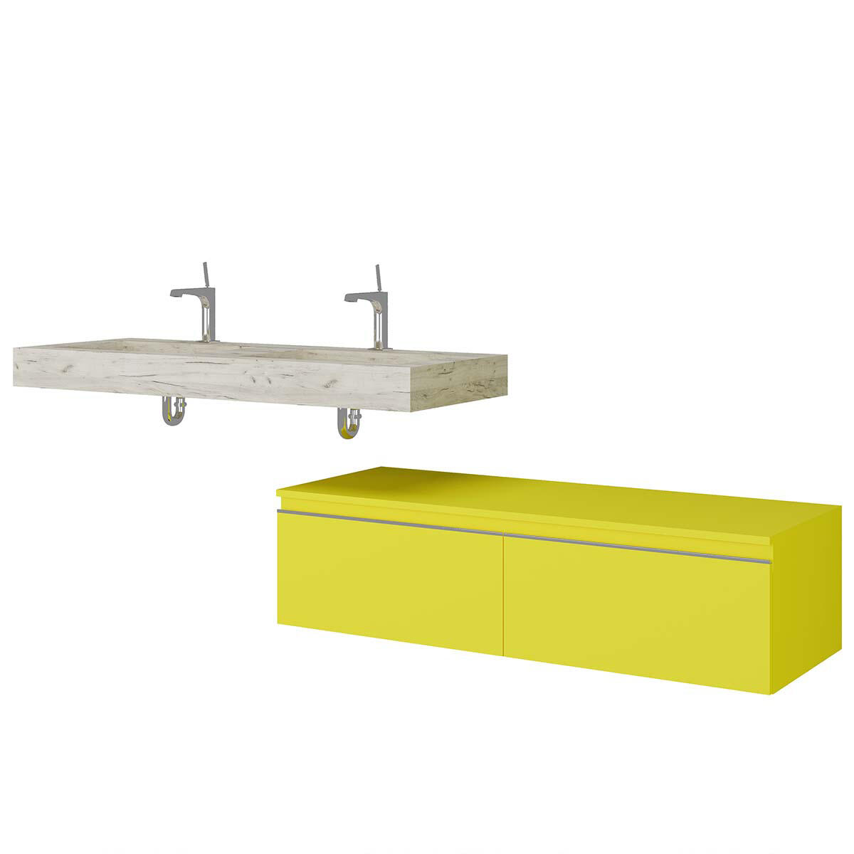 Lavabo a incasso rettangolare doppia vasca IDEEA L 120 x H 12 cm in legno bianco opaco - 6