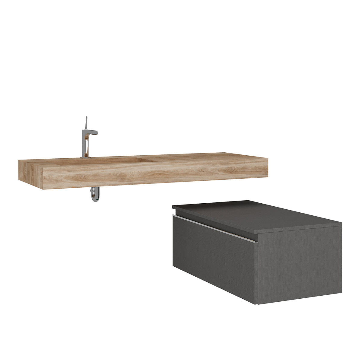 Lavabo a incasso rettangolare vasca a sinistra IDEEA L 100 x H 12 cm in legno beige opaco - 7