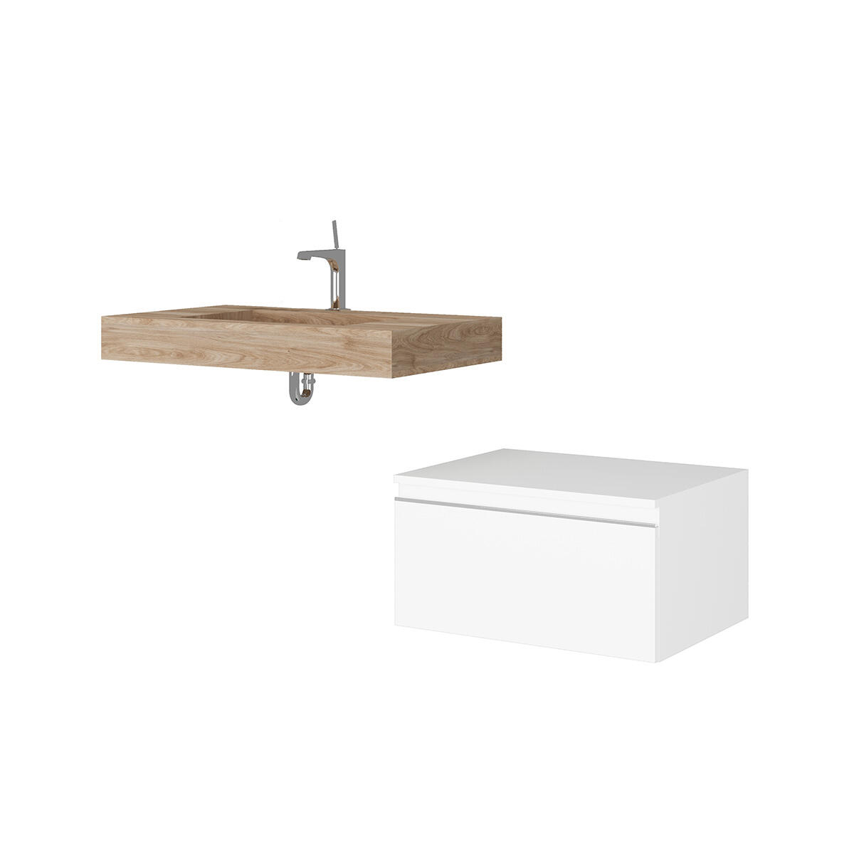 Lavabo a incasso rettangolare vasca centrale IDEEA L 80 x H 12 cm in legno beige opaco - 4