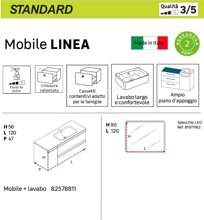 Mobile bagno sospeso con lavabo Linea L 120 x H 55 x P 46 cm bianco opaco in truciolare 1 anta 2 cassetti per vasca a sinistra - 2