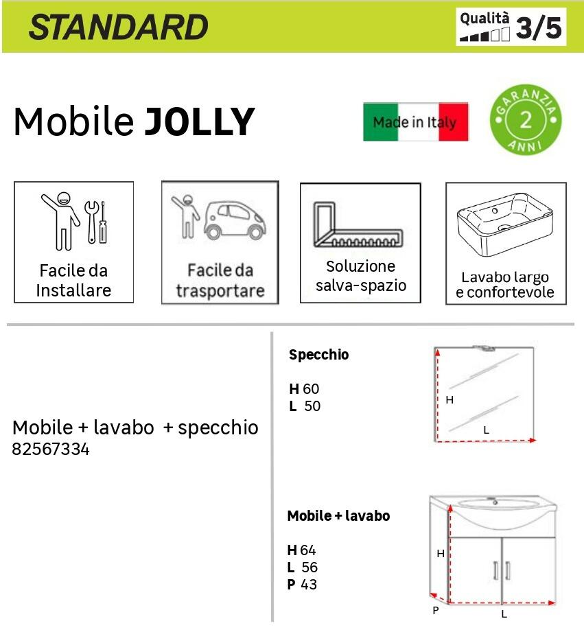 Mobile bagno sospeso con lavabo e specchio e illuminazione L 56 x H 64 x P 43 cm rovere nabucco, 2 ante per vasca centrale Jolly - 8