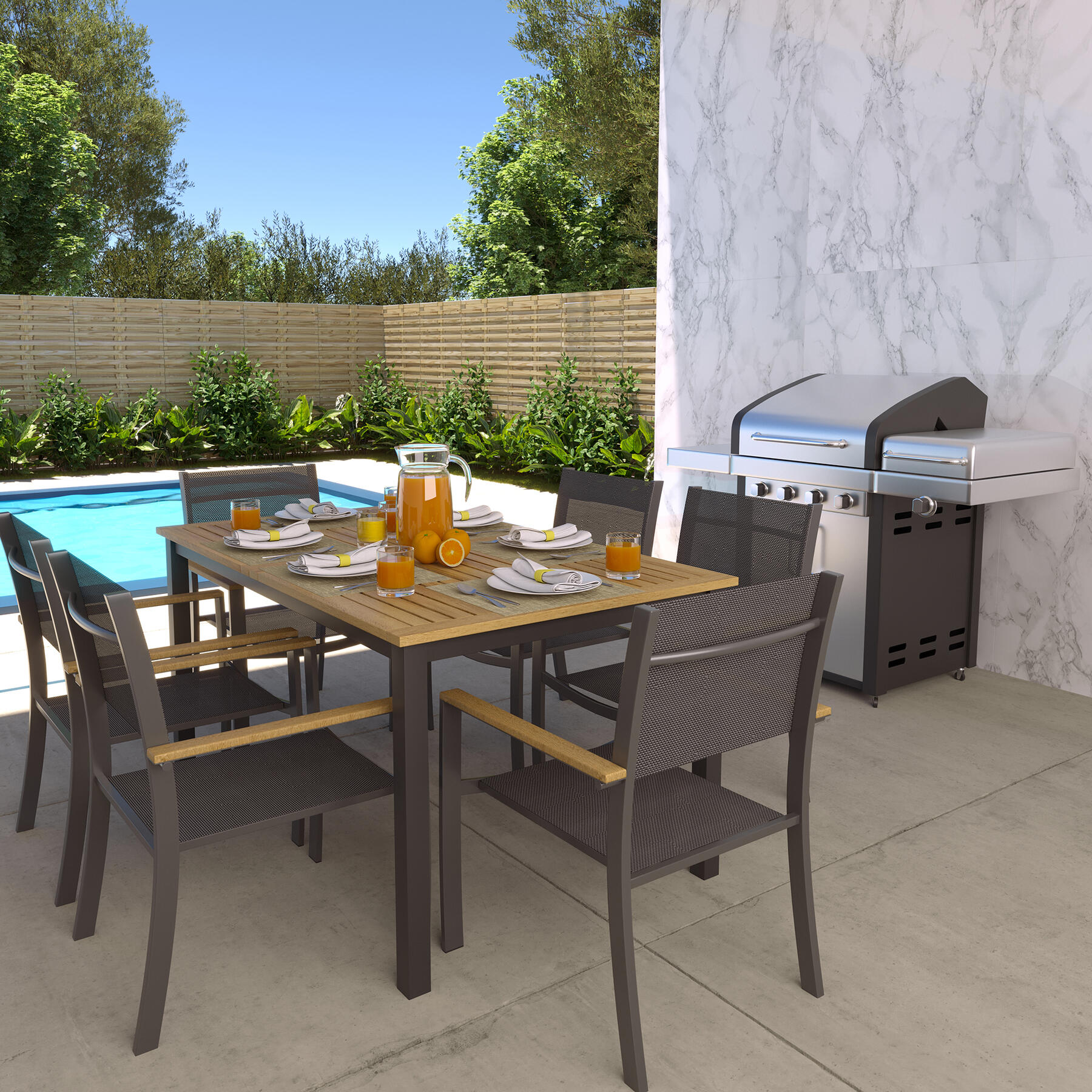 Tavolo da pranzo per giardino Oris NATERIAL in alluminio con piano in eucalipto marrone per 6 persone 89.3x150cm - 4