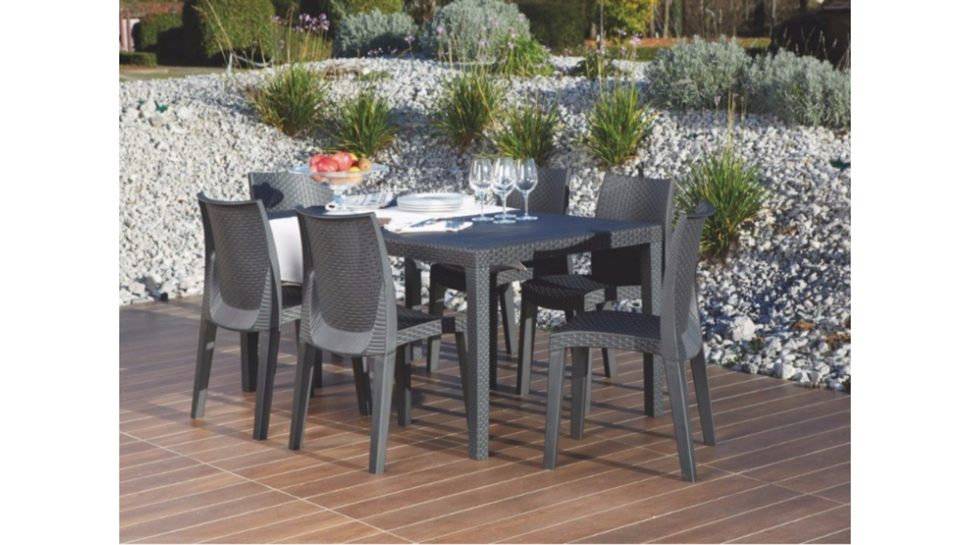 Tavolo da pranzo per giardino Prince struttura e superficie in resina grigio per 6 persone 150x90cm - 3